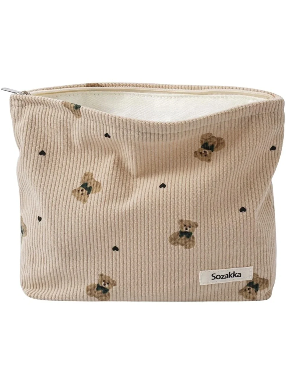 NEW Sozakka Beige Teddy Bear Corduroy Pouch